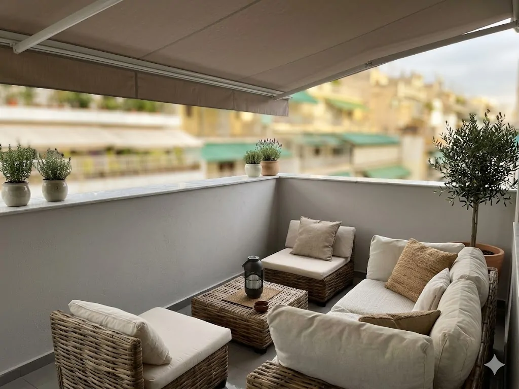 Balcony lounge area at golden hour