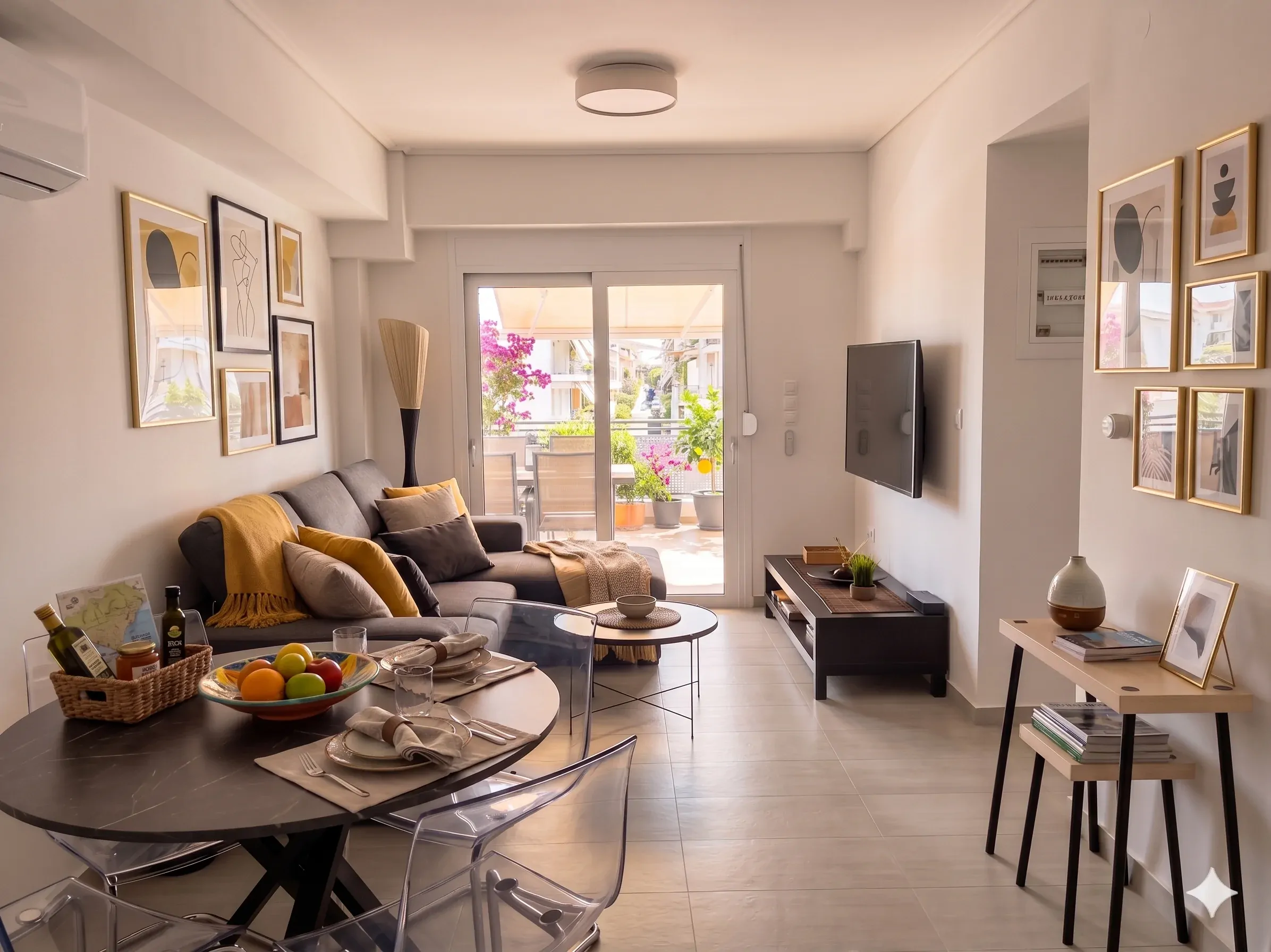 Living room — gallery wall and dining