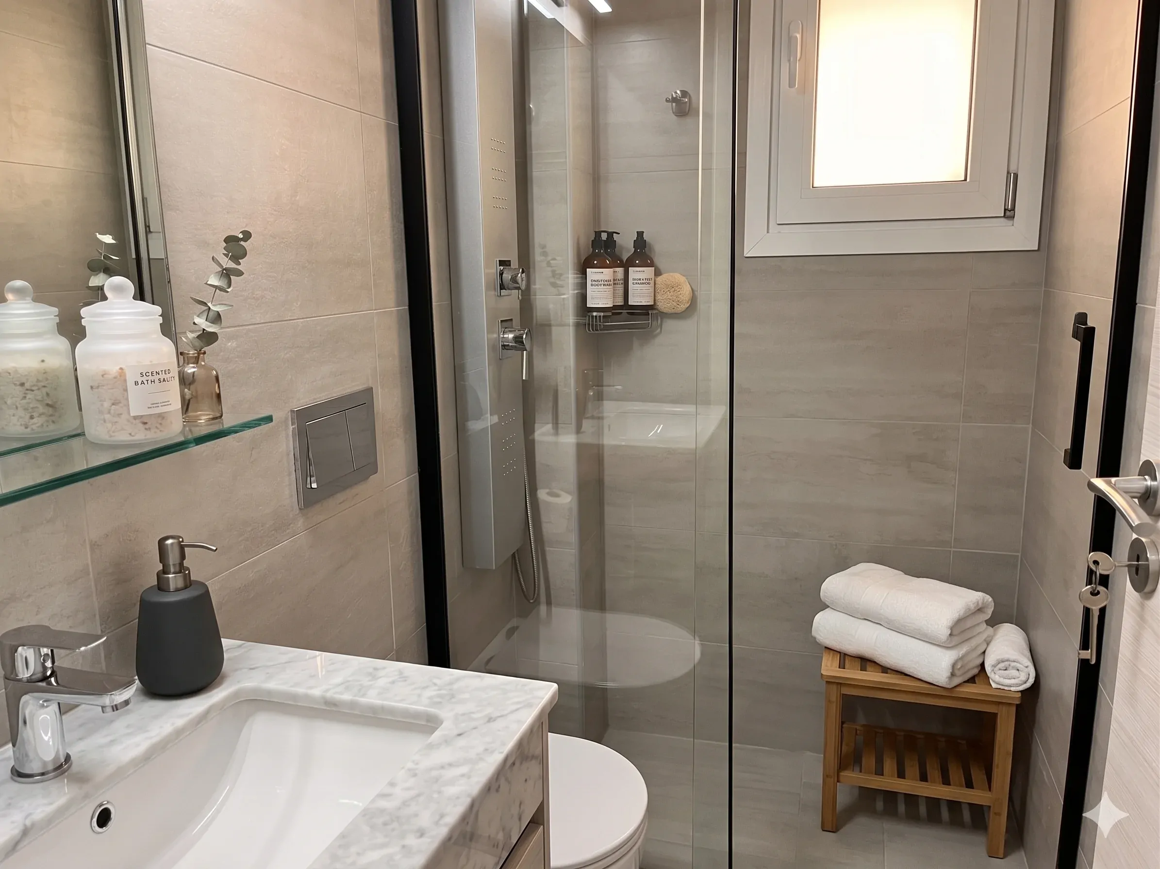 Marble bathroom with rain shower